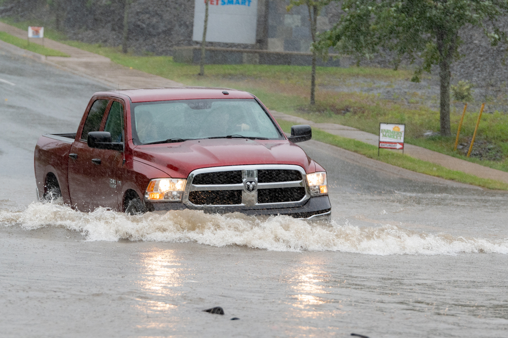 pickup in flood water