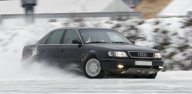 AWD car skidding in the snow
