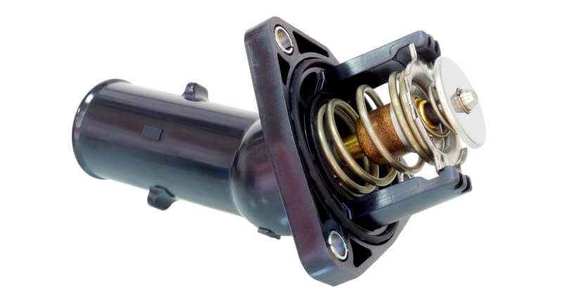 Car thermostat assembly with plastic housing