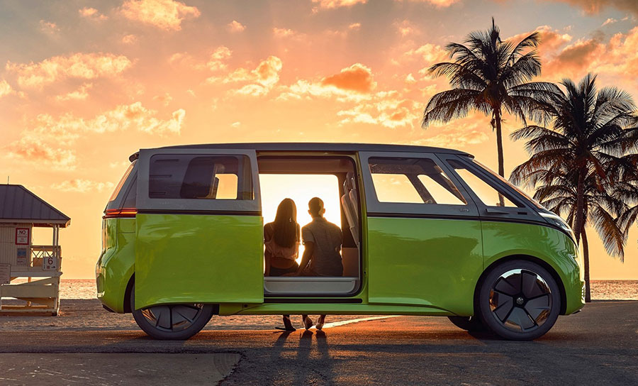 volkswagen id.buzz side profile sunset