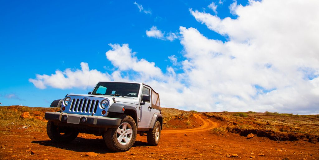 Jeep Wrangler with soft top in the desert