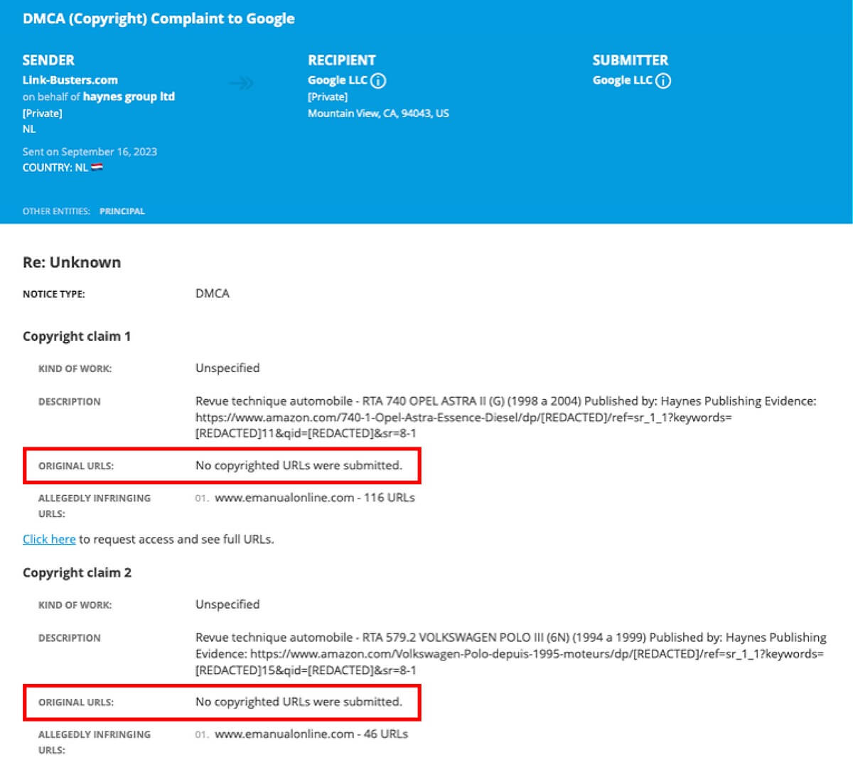 Link-Busters' fake DMCA complaints to Google