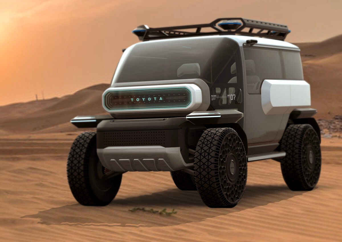 With its in-wheel motors, expansive glass canopy and augmented reality displays, the Baby Lunar Cruiser is built to conquer almost any environment.