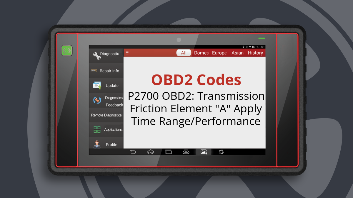P2700 OBD2: Transmission Friction Element "A" Apply Time Range/Performance