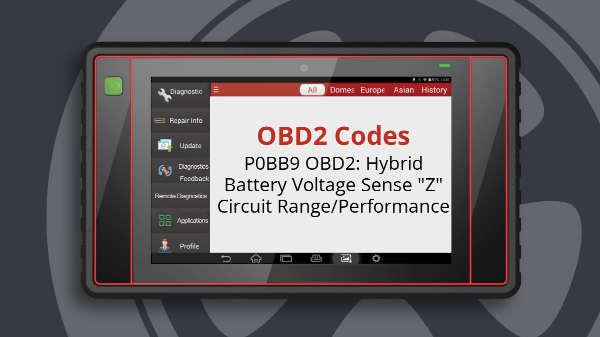 P0BB9 OBD2: Hybrid Battery Voltage Sense "Z" Circuit Range/Performance