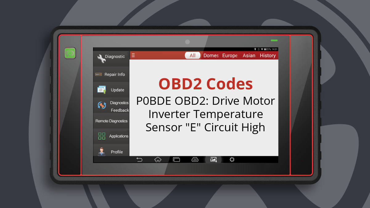 P0BDE OBD2: Drive Motor Inverter Temperature Sensor "E" Circuit High