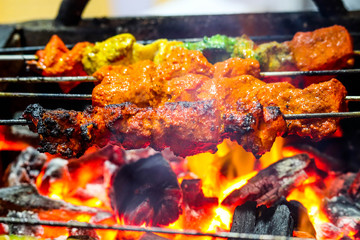 Garnished Gourmet Grilled Veg Non Veg Chicken Paneer Tikka Kawab Hot Vapour Fire Wall Mural Questions & Answers